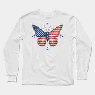 Butterfly-America-Flag Long Sleeve T-Shirt